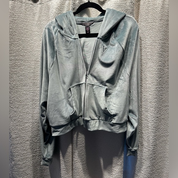 NWOT XL Victoria's Secret Velvet Velour Full Zip Hoodie Seafoam Aqua Green - Picture 5 of 7